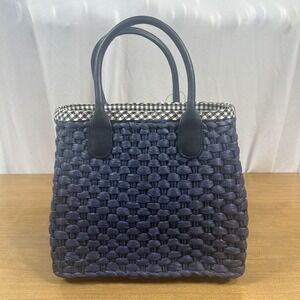Talbots Top Handle Bag Womens Small Blue Woven Plastic Gingham Lined Purse